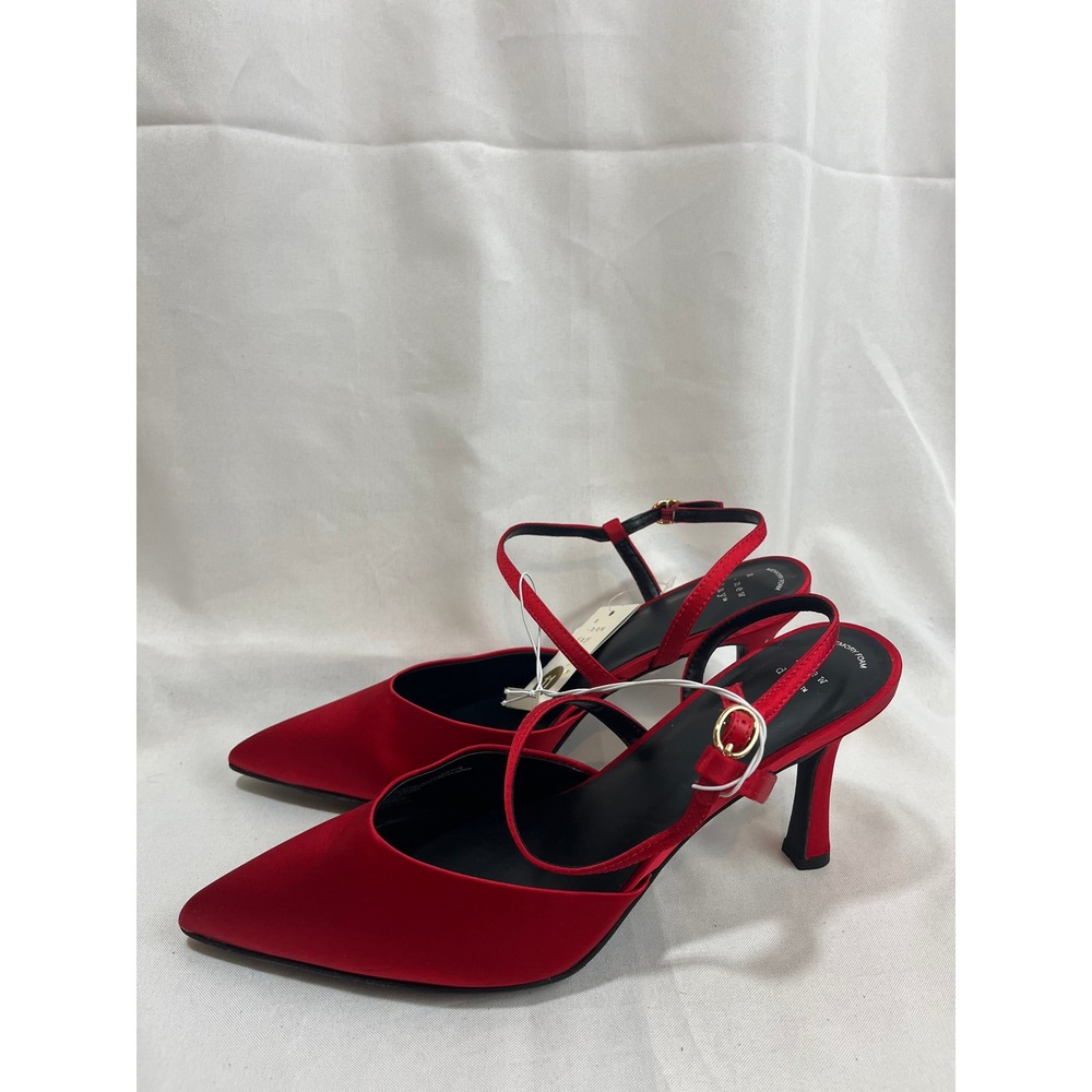 A New Day Red Satin Pointed Toe Double Strap Ankle Pumps Heels Womens 11